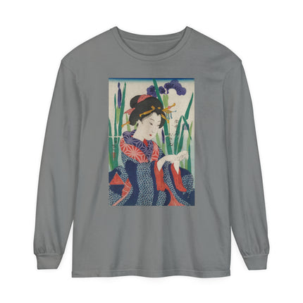 Woman with Origami Crane Garment-dyed Long Sleeve T-Shirt