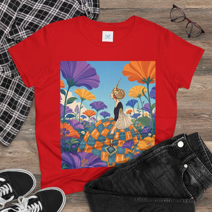 🌺🧡 The Lady Of The Golden Garden Cotton Tee – Art Deco Fashion Fantasy