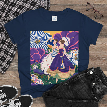 💜🌼 The Violet Garden Companions Cotton Tee – Art Deco Fashion Illustration