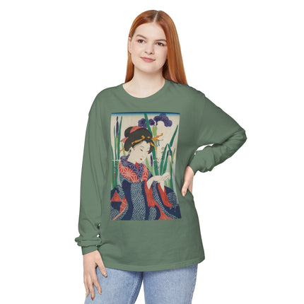 Woman with Origami Crane Garment-dyed Long Sleeve T-Shirt