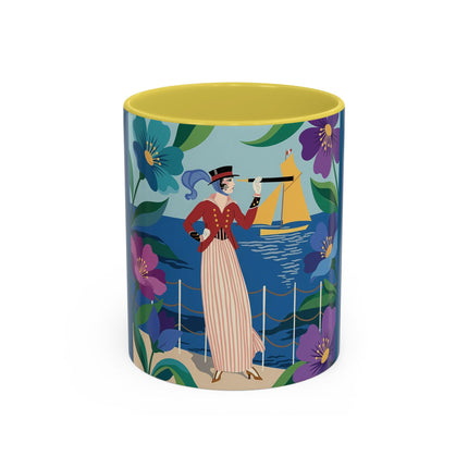 The Lady Of The Golden Horizon Colorful Mugs – Art Deco Coastal Elegance
