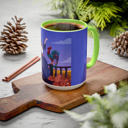 The Dawn Serenade Colorful Mug (11oz, 15oz) – Rooster Beauty, Morning Charm & Art Deco Elegance