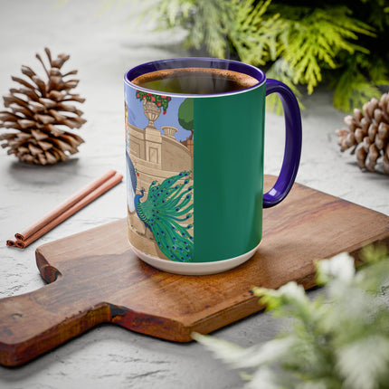 The Peacock's Admiration Colorful Mug (11oz, 15oz) – Rococo Elegance, Peacock Beauty & Garden Charm