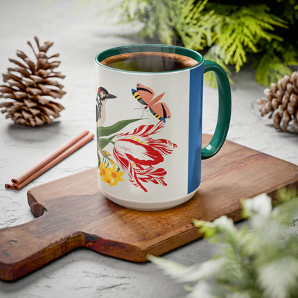 Woodpecker & Tulip Colorful Mugs – Vibrant Spring & Bold Beauty