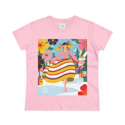🎄🌸 The Christmas Blossom Belle Cotton Tee – Art Deco Holiday Whimsy