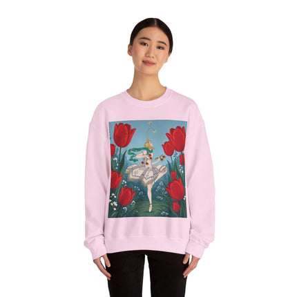 🌷🩰 The Scarlet Tulip Ballet Crewneck Sweatshirt – Art Deco Floral Whimsy