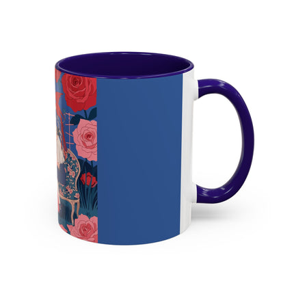 The Lady And The Scarlet Macaw Colorful Mugs – Art Deco Floral Elegance