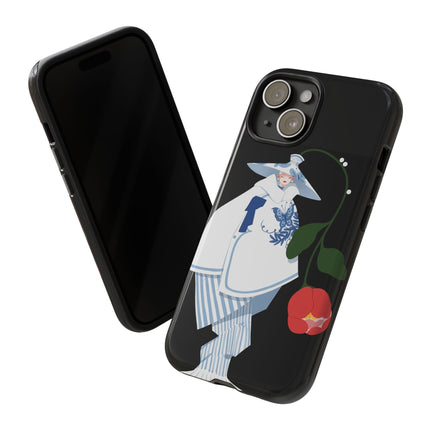 Blue & White Porcelain Geisha Phone Case – Elegant Mystery & Floral Grace