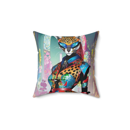 Cyber Cat Glamour Spun Polyester Square Pillow