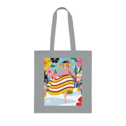🎄🌸 The Christmas Blossom Belle Cotton Tote Bag – Art Deco Holiday Whimsy