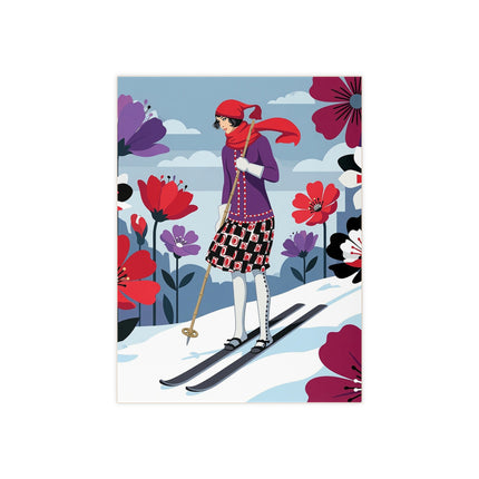 🎿🌺 The Winter Flower Skier Ceramic Tile – Art Deco Alpine Fantasy