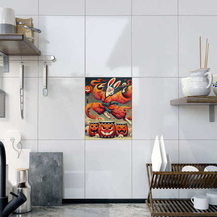 Jack-O’-Lantern Drums & The Kabuki Rabbit Ceramic Tile