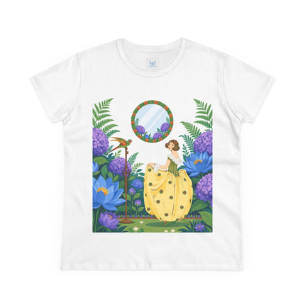 🦜🪷 The Parrot Garden Reflection Cotton Tee – Art Deco Fashion Whimsy