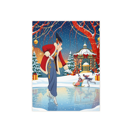 ⛸️🎄 The Christmas Skating Pavilion Ceramic Tile – Art Deco Holiday Elegance