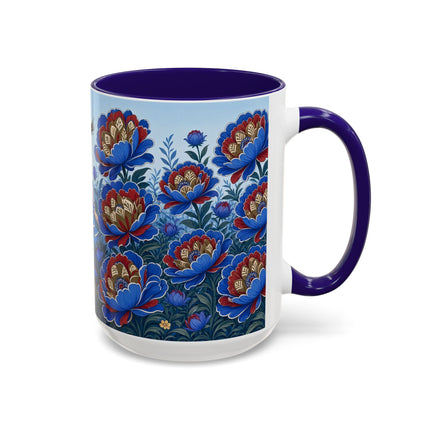 💙🌺 The Sapphire Blossom Garden Dancer Colorful Mug – Art Deco Fashion Fantasy