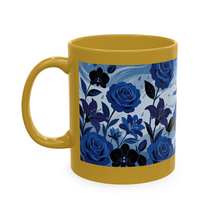 ☔💙 The Lady In The Blue Rain Garden Ceramic Mug – Art Deco Floral Elegance