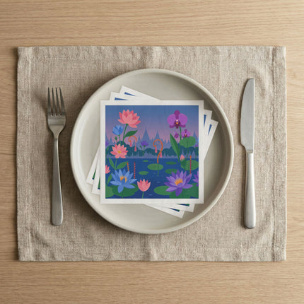 🪷🌸 The Enchanted Lotus And Orchid Garden Napkins – Whimsical Oriental Floral Elegance