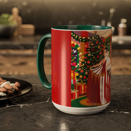 🎄💃 The Christmas Mirror Duet Colorful Mug – Art Deco Holiday Elegance