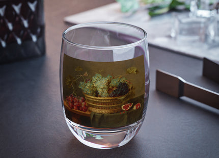 Basket of Grapes and a Pomegranate on a Table by Jacob van Hulsdonck Whiskey Glass
