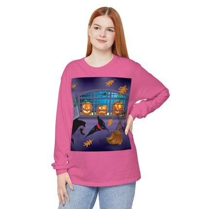 Whimsical Halloween Mischief Unisex Garment-dyed Long Sleeve T-Shirt