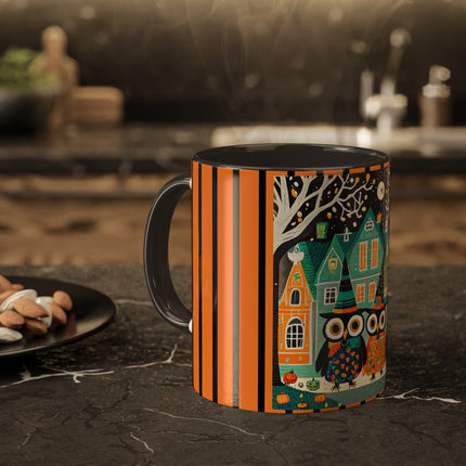 Night of the Trick-or-Treating Owlets Colorful Mugs, 11oz