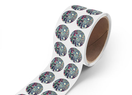 Whimsical Christmas Tea Party Round Sticker Label Rolls