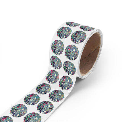Whimsical Christmas Tea Party Round Sticker Label Rolls