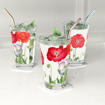 Poppies by Tanigami Kônan Pint Glass – Bold Blooms & Japanese Woodblock Elegance