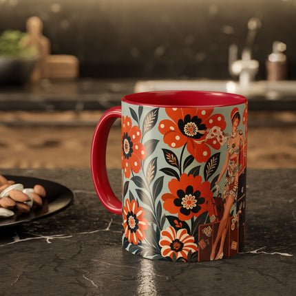 🧳🌼 The Grand Floral Voyage Colorful Mug – Art Deco Travel Elegance