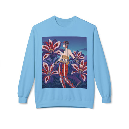 🎭🌺 The Enchanted Peacock Blossom Dancer Midweight Crewneck Sweatshirt – Art Deco Floral Fantasy