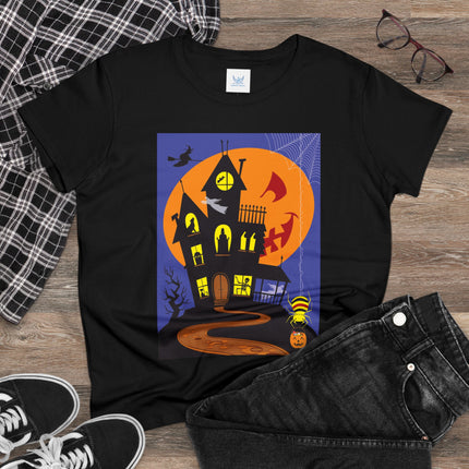 Halloween Night at the Haunted House Women's Midweight Cotton Tee