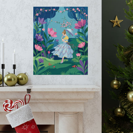 🌸🦋 The Lady Of The Enchanted Flower Forest Matte Vertical Poster – Art Deco Woodland Whimsy