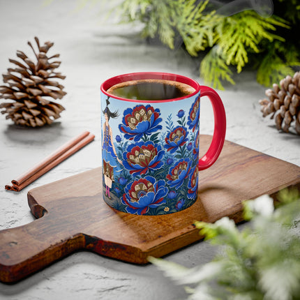 💙🌺 The Sapphire Blossom Garden Dancer Colorful Mug – Art Deco Fashion Fantasy