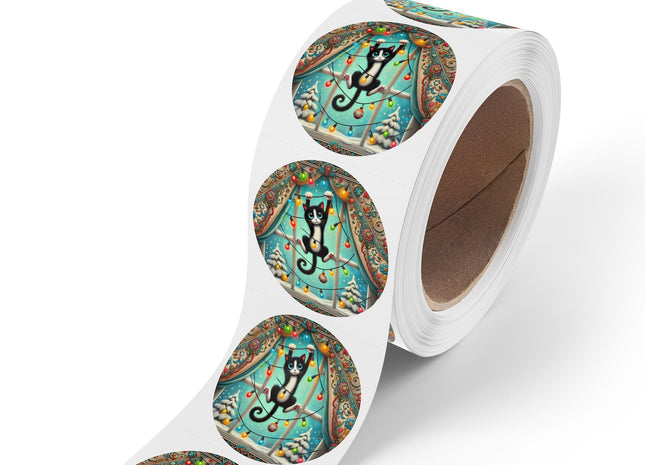 Mischief in Tinselland Round Sticker Label Rolls