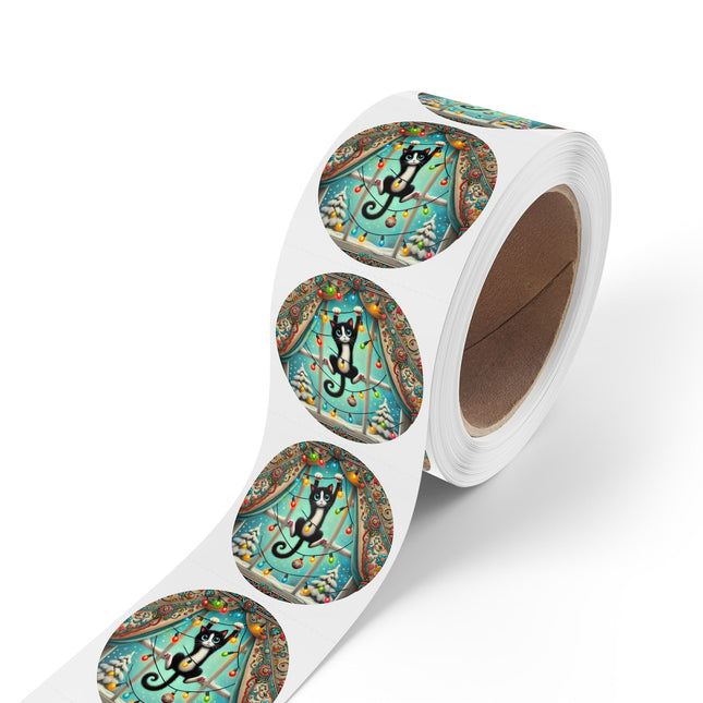 Mischief in Tinselland Round Sticker Label Rolls