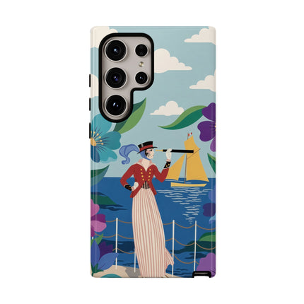 🌊🔭 The Lady Of The Seaside Lookout Phone Case – Art Deco Nautical Adventure