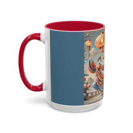Golden Dragon & Lantern Lady Colorful Mug – Imperial Dragon & Elegant Harmony