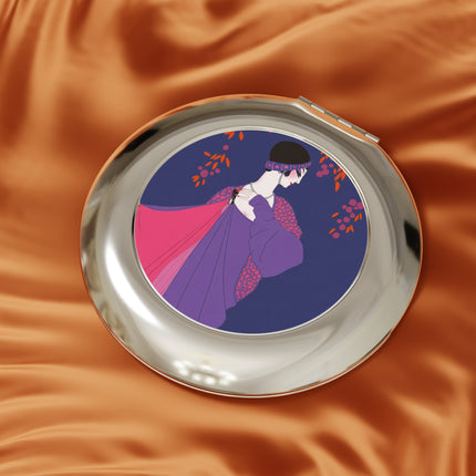 Crimson Shawl Geisha Compact Mirror – Elegant Mystery & Vibrant Grace