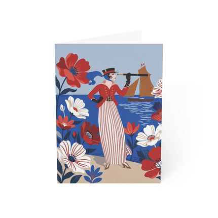⚓🌺 The Lady With The Looking Glass Greeting Card – Art Deco Seaside Fashion