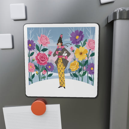 🐇🌸 The Lady With The White Rabbit Die-Cut Magnets – Art Deco Floral Whimsy