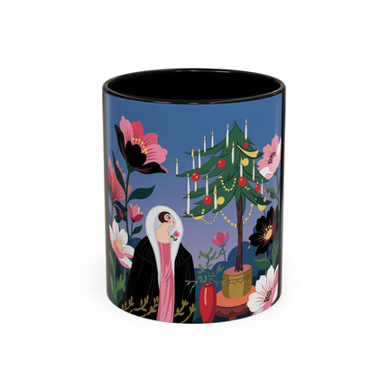 🌹🎄 The Lady Of The Candlelit Rose Tree Colorful Mug – Art Deco Christmas Garden