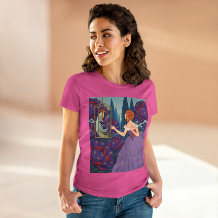 🦜💜 The Enchanted Birdcage Promenade Cotton Tee – Art Deco Floral Fantasy