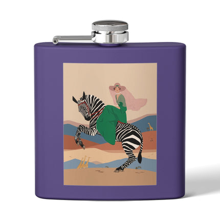 Zebra Rider Stainless Steel Flask – Safari Chic & Art Deco Adventure