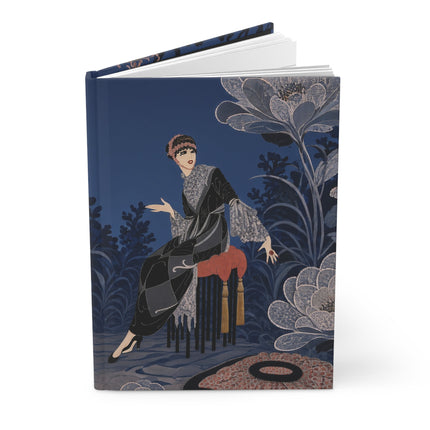 🌙🪷 The Lady Of The Moonlit Silver Garden Hardcover Journal – Art Deco Botanical Elegance