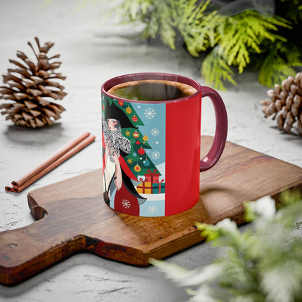 ❤️ The Lady Of The Crimson Scarf Colorful Mug – Art Deco Christmas Elegance