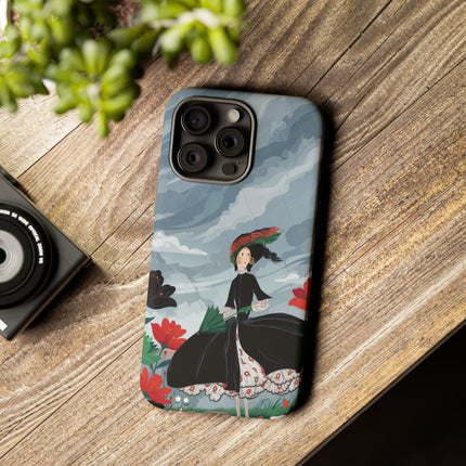 🌧️🌺 The Stormy Flower Walk Phone Case – Art Deco Floral Fashion