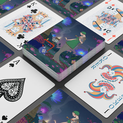 🌙🪷 Moonlit Incense Ceremony Playing Cards – Art Deco Meditation Garden