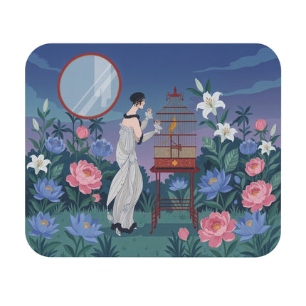 🪞🕊️ The Lady And The Golden Bird Mouse Pad – Art Deco Garden Elegance