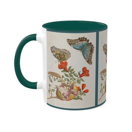 Blue Butterflies and Pomegranate by Maria Sibylla Merian Colorful Mugs, 11oz