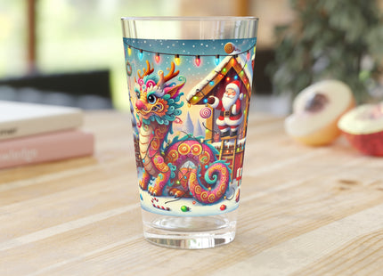 Playful Dragon's Christmas Glass, 16oz